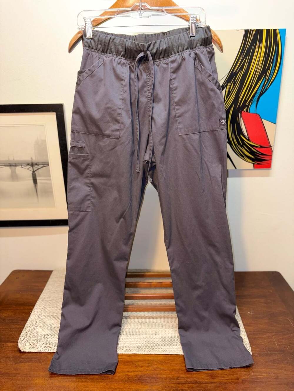 Cherokee Workwear Scrub Pants Gray Cargo Drawstring